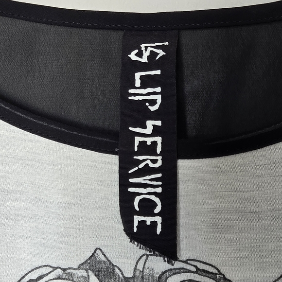 Lip Service Punk Alt Emo Skull Rose Cropped Tank Mesh Cold Shoulder Edgy Goth S - Picture 8 of 12